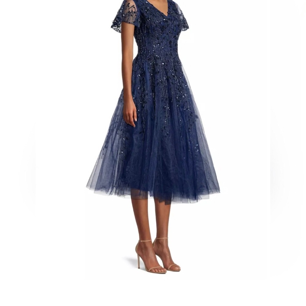 Mac Duggal beaded tulle tea length dress size 16 NWT